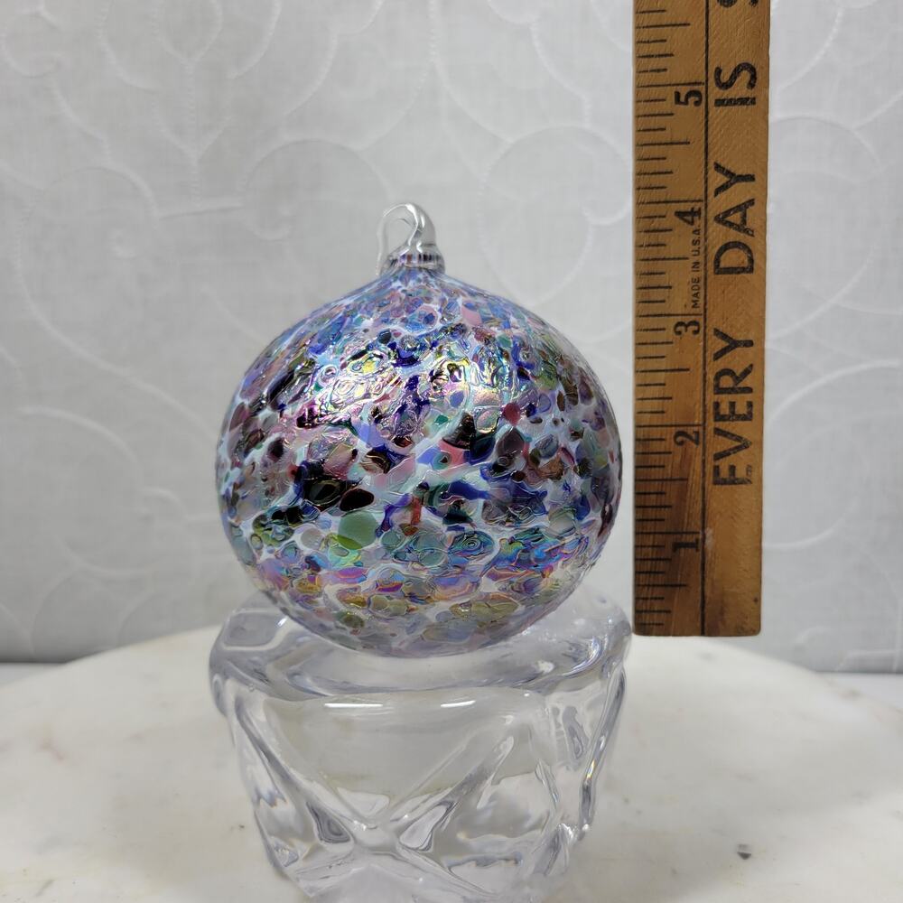 VTG Metallic Enamel Handblown Art Glass Ornament Friendship Ball Holiday Decor